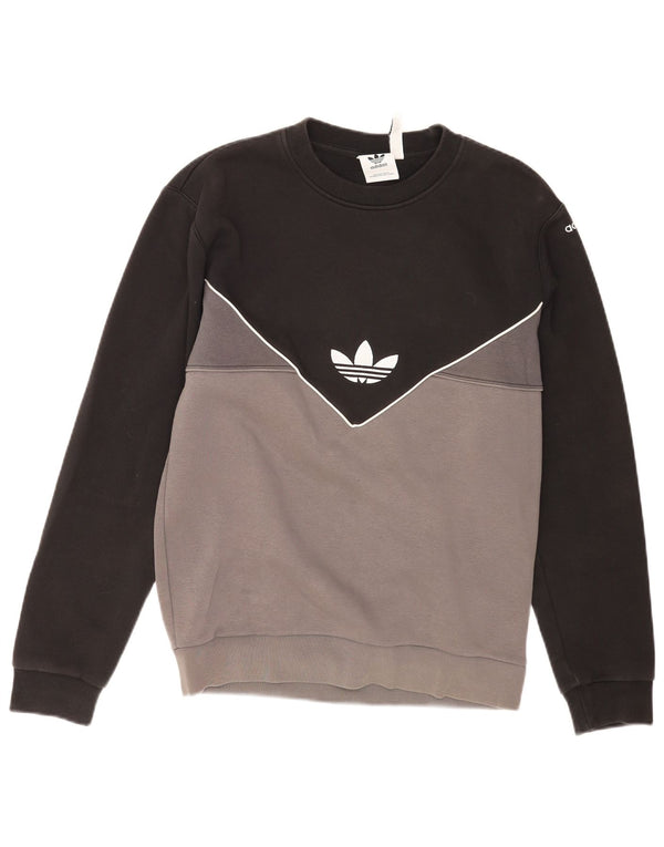 Adidas Graphic Sweatshirt Jumper Small Black Colourblock Bomuld