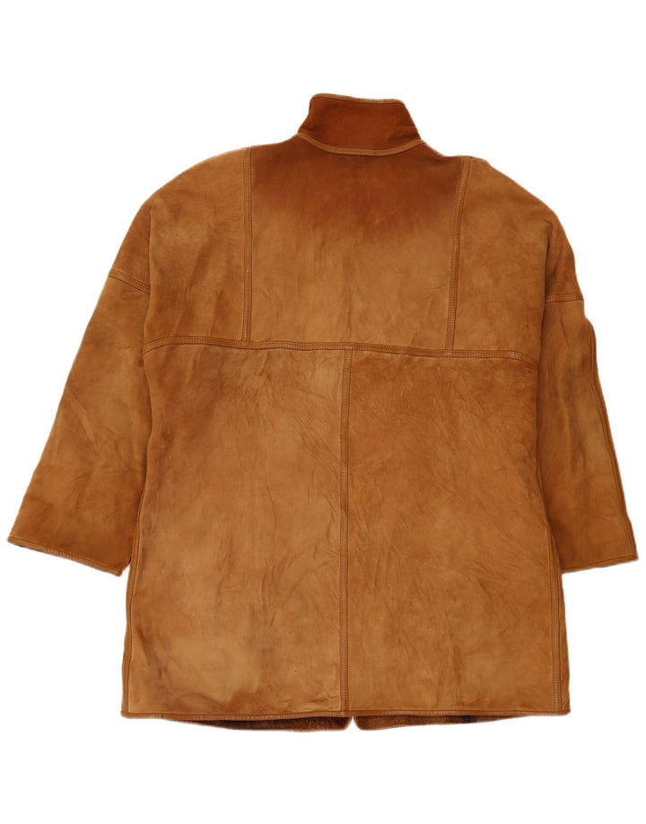 Vintage Dame Oversized Shearling Jacket IT 46 Stort brunt læder
