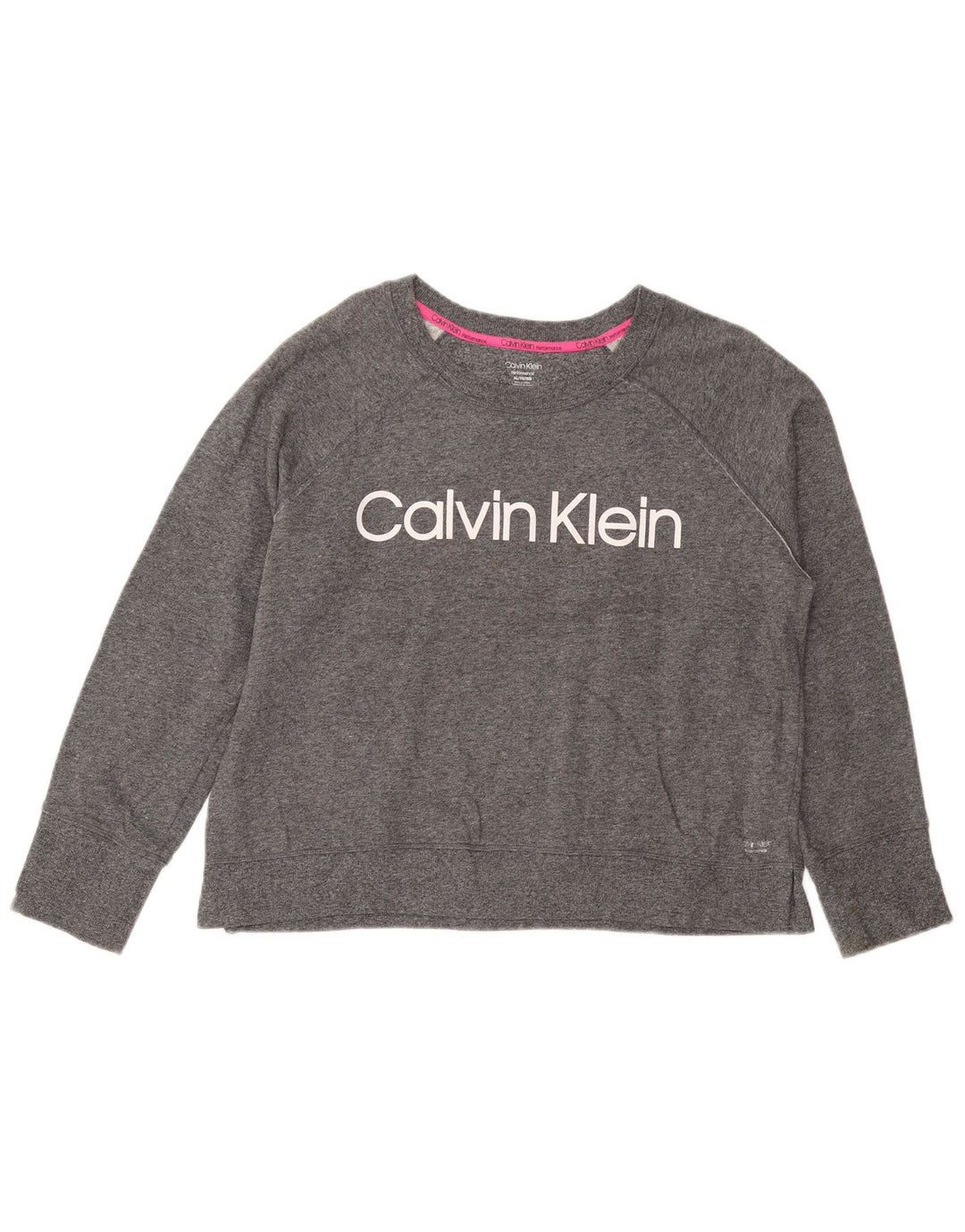 CALVIN KLEIN Dame Crop Graphic Sweatshirt Jumper UK 18 XL Grå Flecked