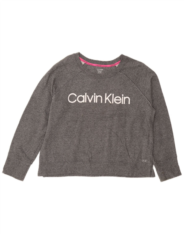 CALVIN KLEIN Dame Crop Graphic Sweatshirt Jumper UK 18 XL Grå Flecked