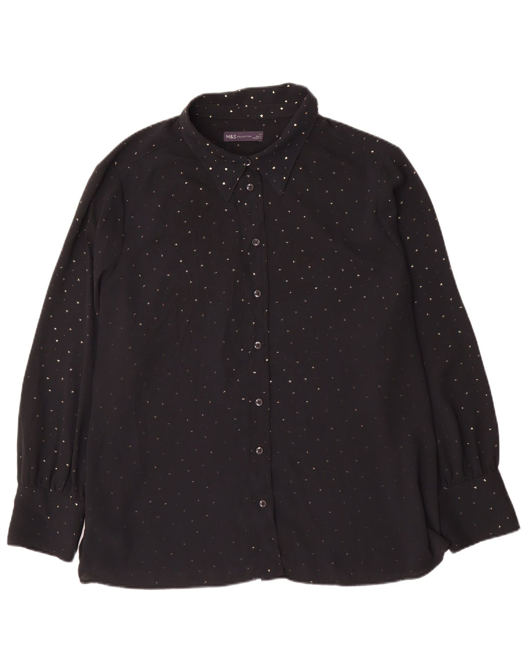 Marks & Spencer skjortebluse til kvinder UK 24 4XL sort plettet polyester