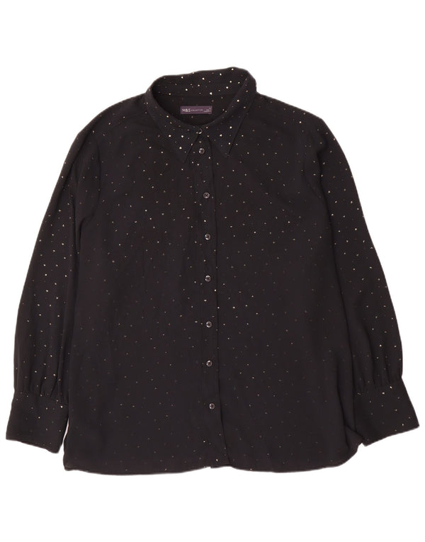 Marks & Spencer skjortebluse til kvinder UK 24 4XL sort plettet polyester