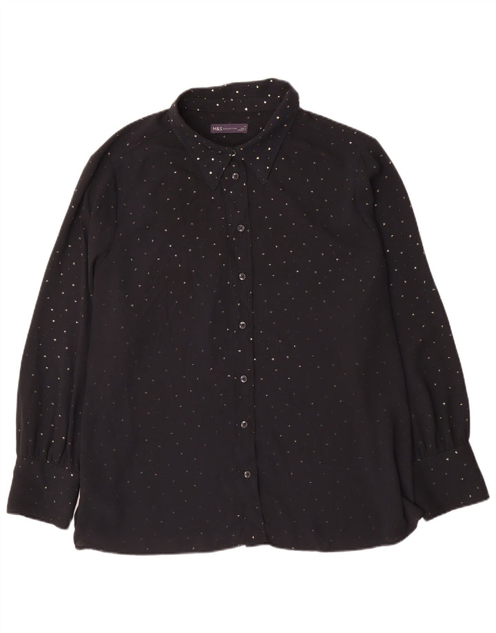 Marks & Spencer skjortebluse til kvinder UK 24 4XL sort plettet polyester