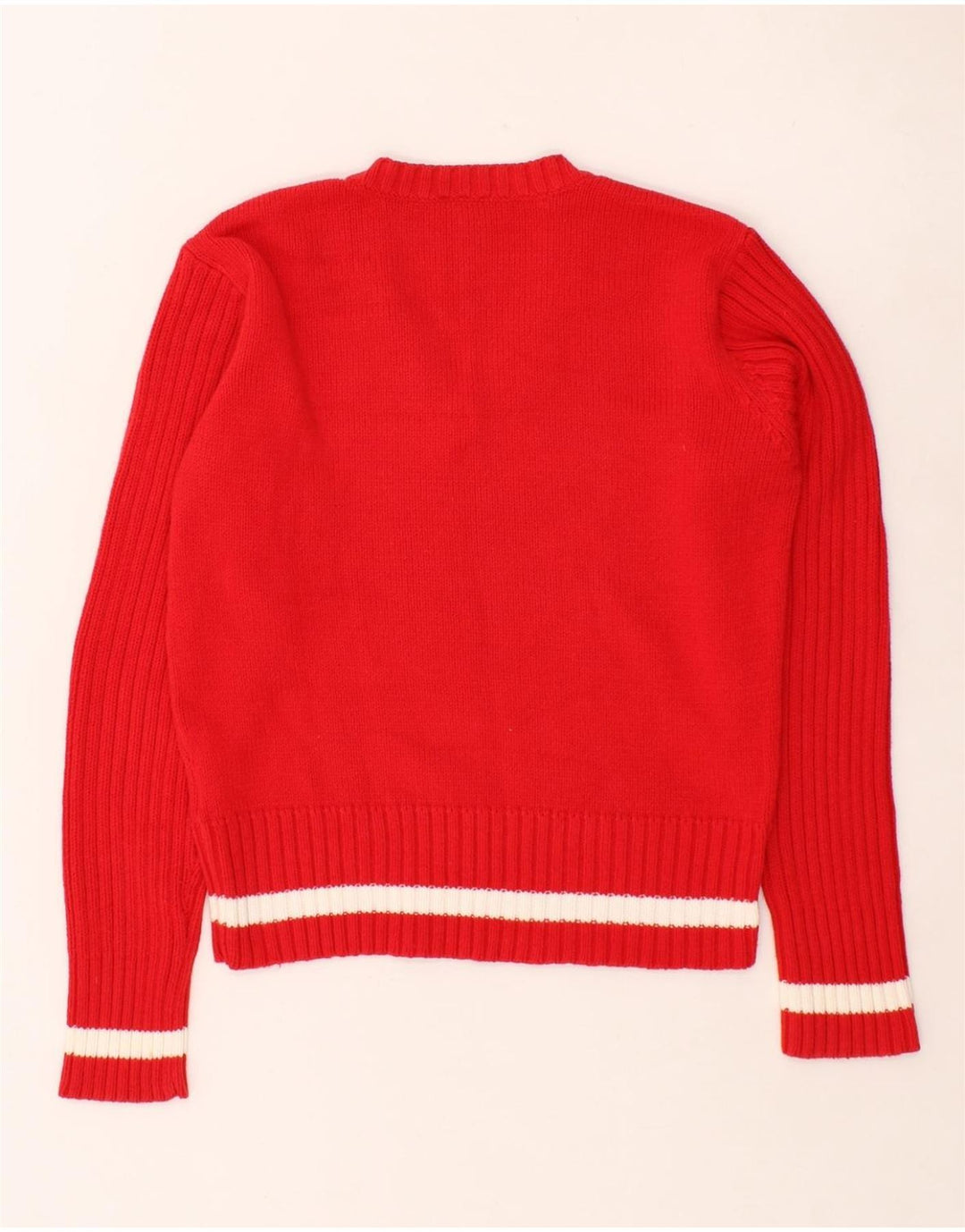 MUSTANG Womens V-Neck Jumper Sweater UK 14 Medium Red Polyacrylic Vintage Mustang and Second-Hand Mustang from Messina Hembry 