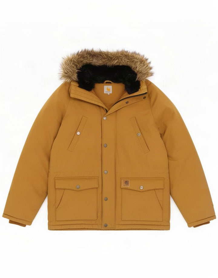 Carhartt Herre Hooded Parka Jacket UK 38 Medium Beige Colourblock Polyester