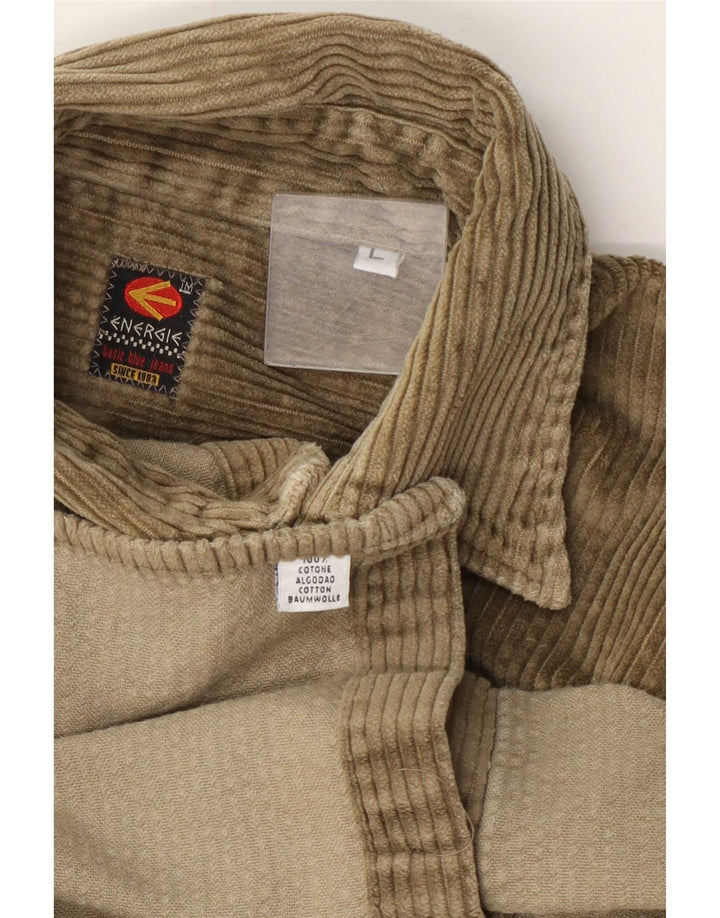 Energie Herre Corduroy Skjorte Stor Khaki Bomuld