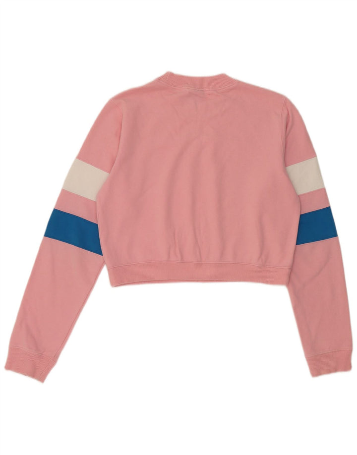 Champion Womens Crop Sweatshirt Jumper UK 14 Medium Pink Colourblock