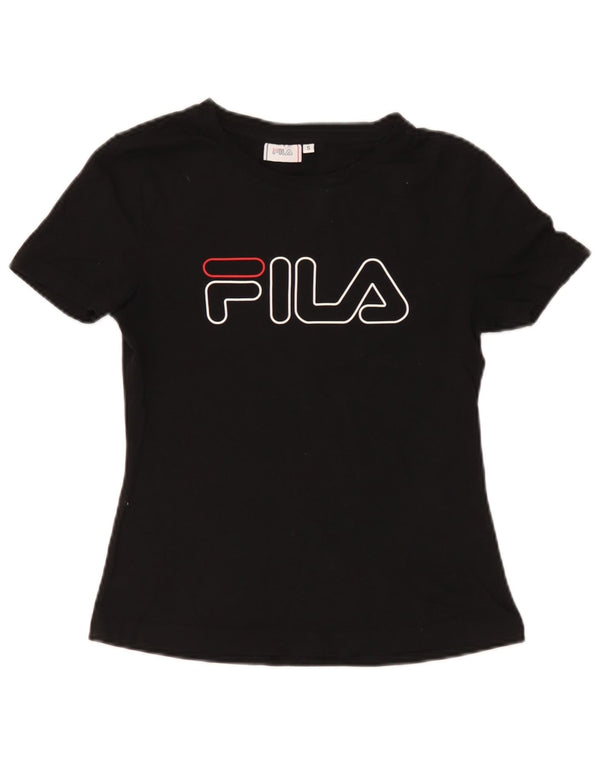 Fila Dame Grafisk T-Shirt Top UK 10 Small Black Bomuld