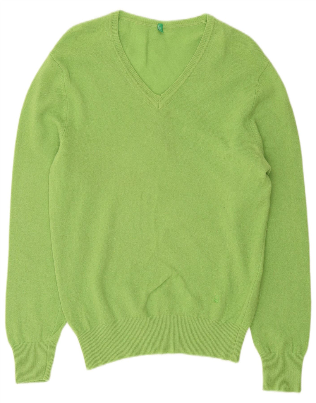 Benetton Dame V-hals sweater UK 14 Medium Green Wool