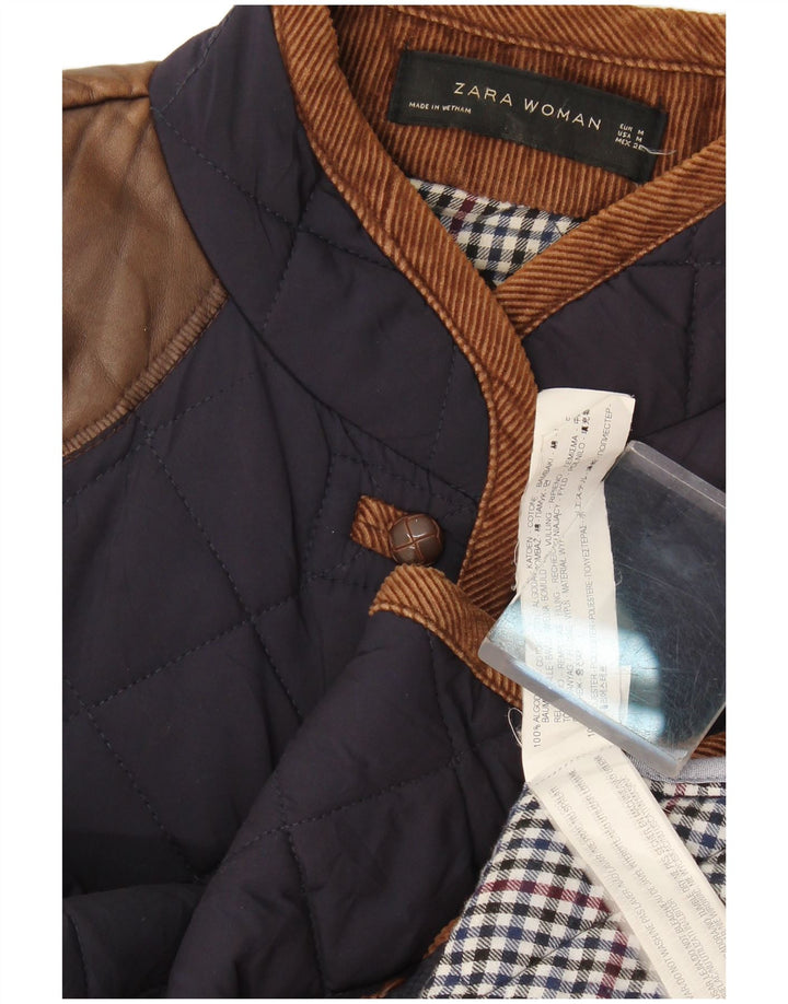 Zara Quiltet jakke til kvinder UK 14 Medium Navy Blue Colourblock Bomuld