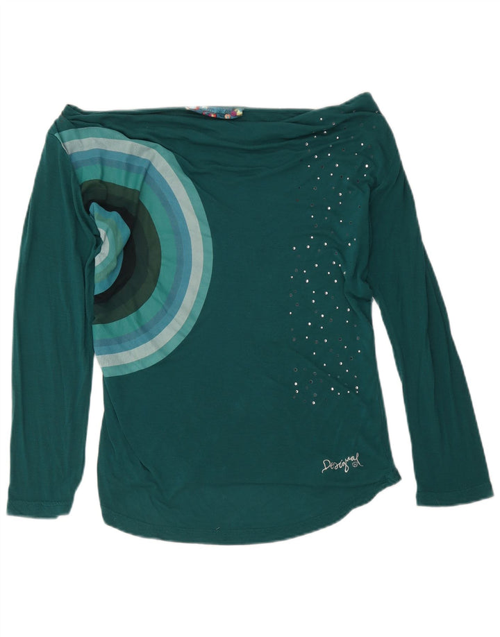 Desigual Dame Grafisk Top Langærmet UK 8 Lille Grøn Geometrisk