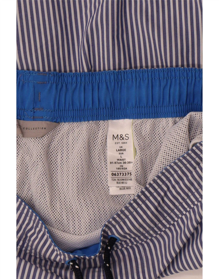 Marks & Spencer Badeshorts til mænd store blå nålestribet bomuld