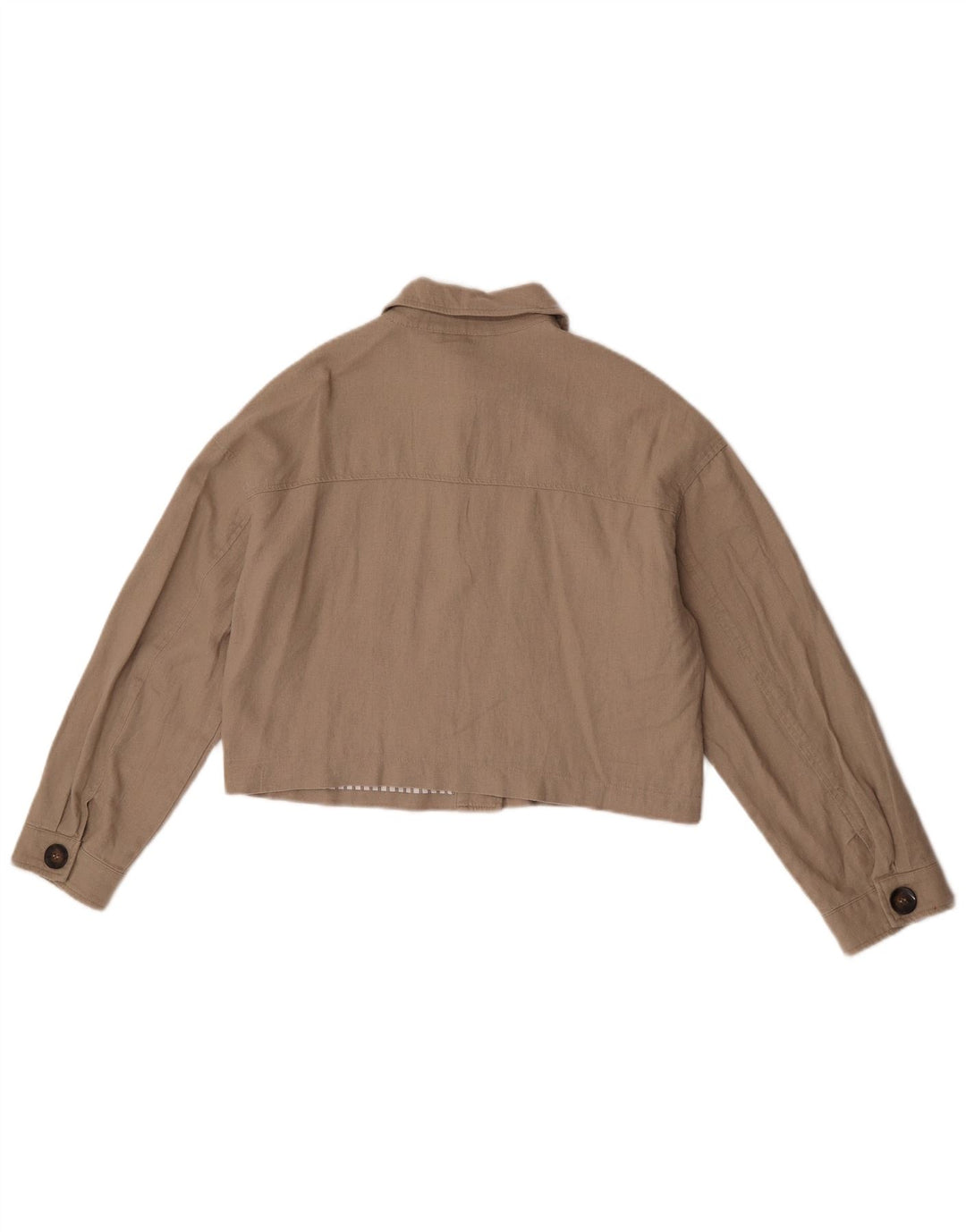 Zara Womens Crop Oversized Bomber Jacket UK 10 Small Beige Linen