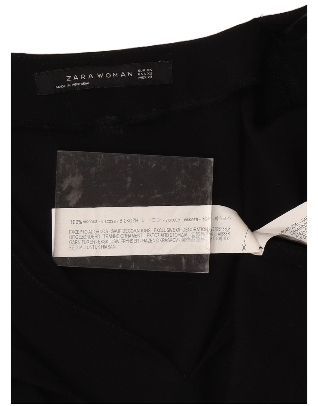 ZARA Womens 3/4 Sleeve Blouse Top UK 6 XS Black Viscose