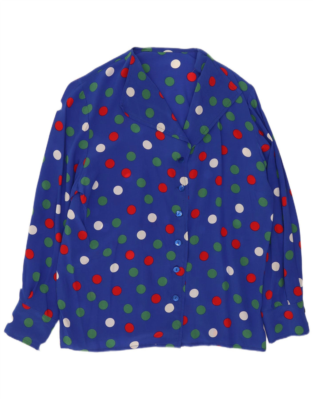 Vintage dameskjorte bluse UK 14 Stor blå plettet