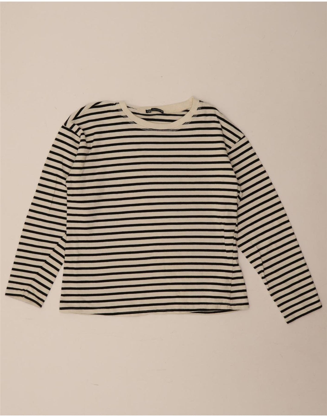 Zara Dame Top Langærmet UK 14 Medium Sort Stribet