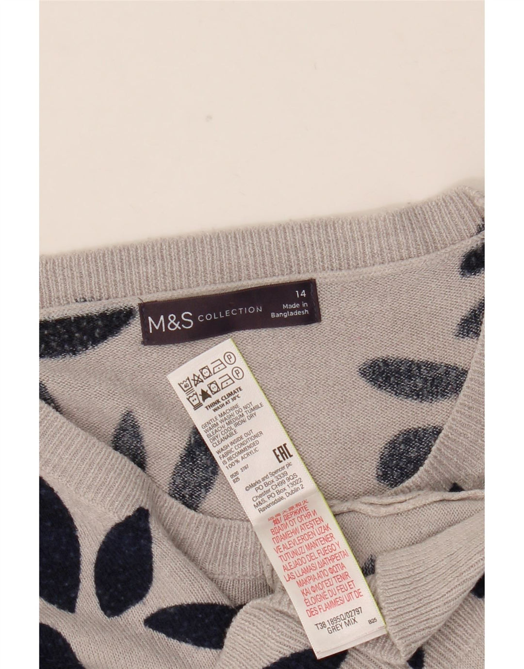 Marks & Spencer Dame Boat Neck Jumper Sweater UK 14 Large Grey