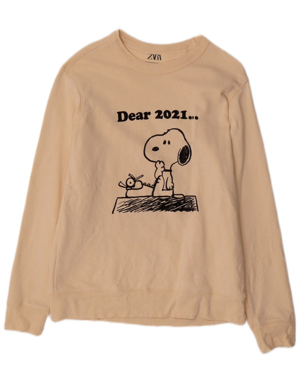 Zara Herre Peanuts Graphic Sweatshirt Jumper Medium Beige Bomuld