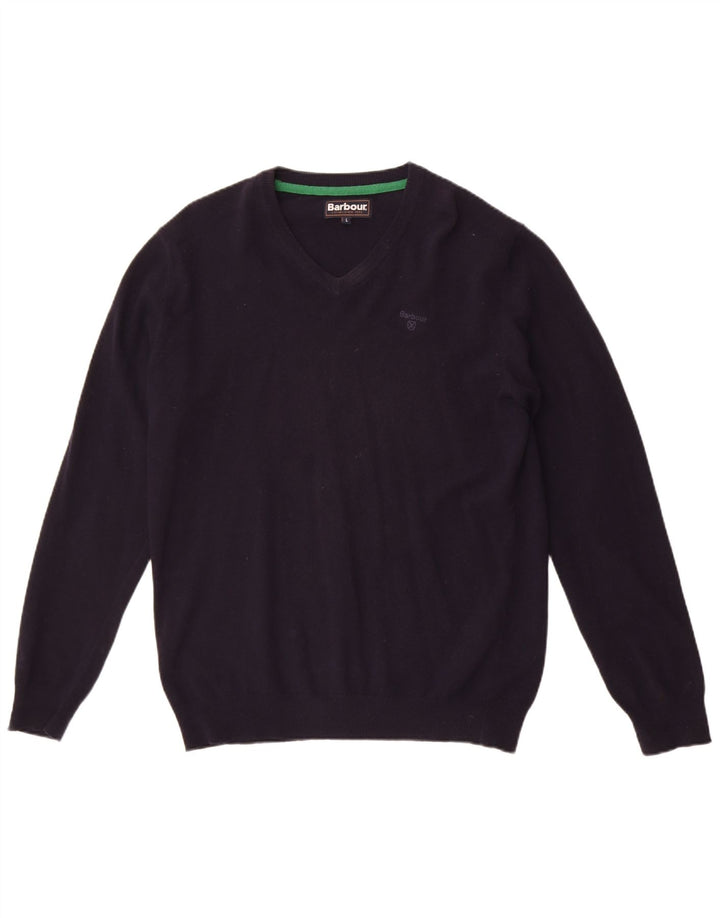 Barbour Herre V-hals sweater Stor marineblå uld