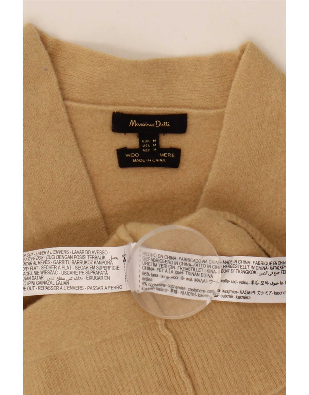 Massimo Dutti Dame Crop Cardigan Sweater UK 12 Medium Beige Uld
