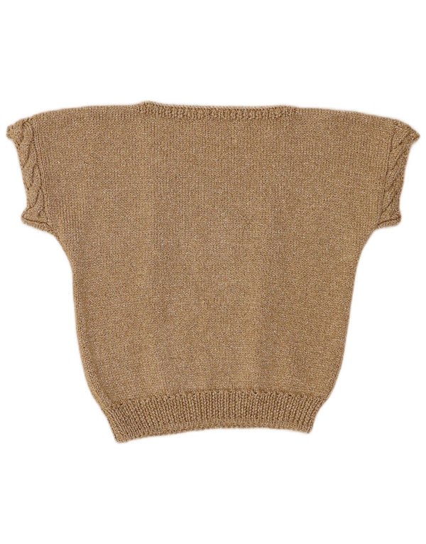VINTAGE Womens Crop Boat Neck Jumper Sweater UK 14 Medium Gold