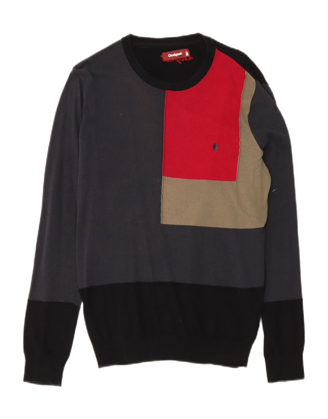 Desigual Herre trøjetrøje med rund hals Medium Sort Colourblock Bomuld