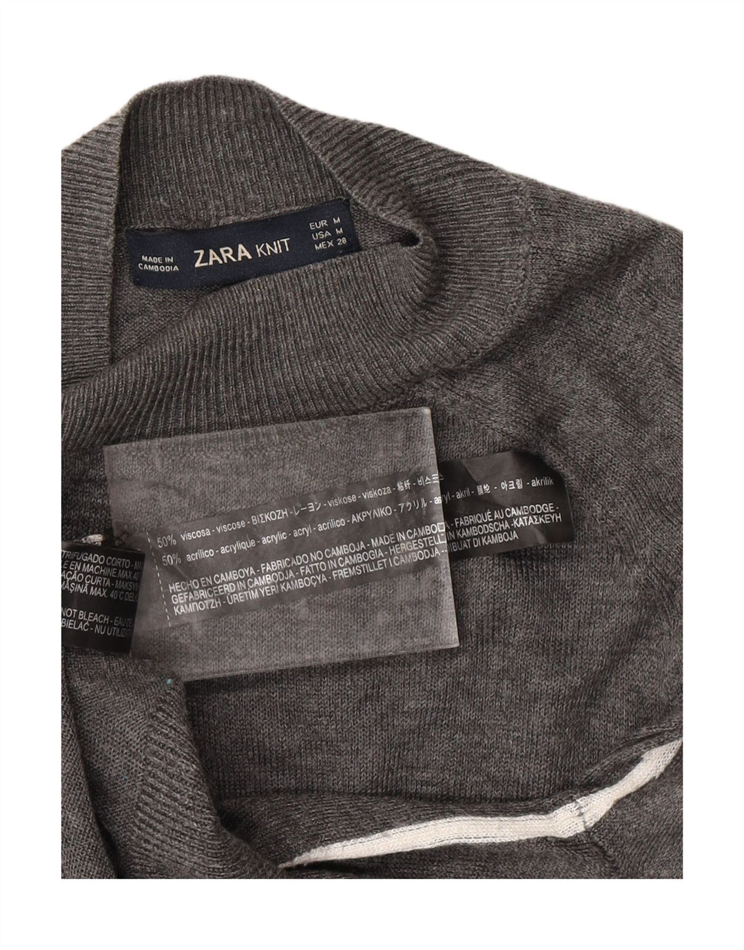 ZARA Dame Turtle Neck Sweater UK 12 Medium Grey Viscose