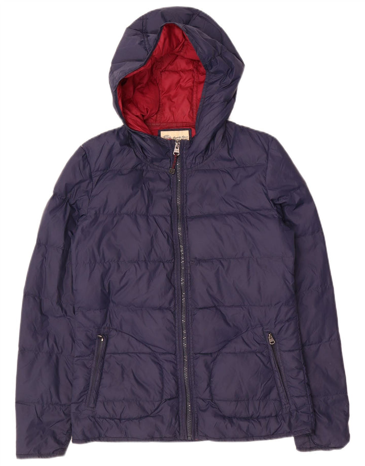 FAT FACE Dame hættepolstret jakke UK 10 Small Navy Blue Nylon