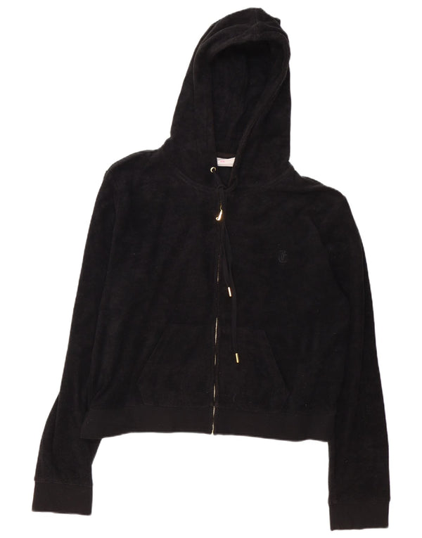 JUICY COUTURE Womens Velvet Zip Hoodie Sweater UK 22 3XL Black Cotton