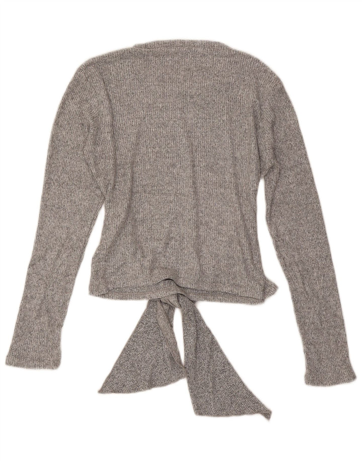 Zara Womens Front Tie Crop Top Langærmet UK 14 Large Grey Viscose