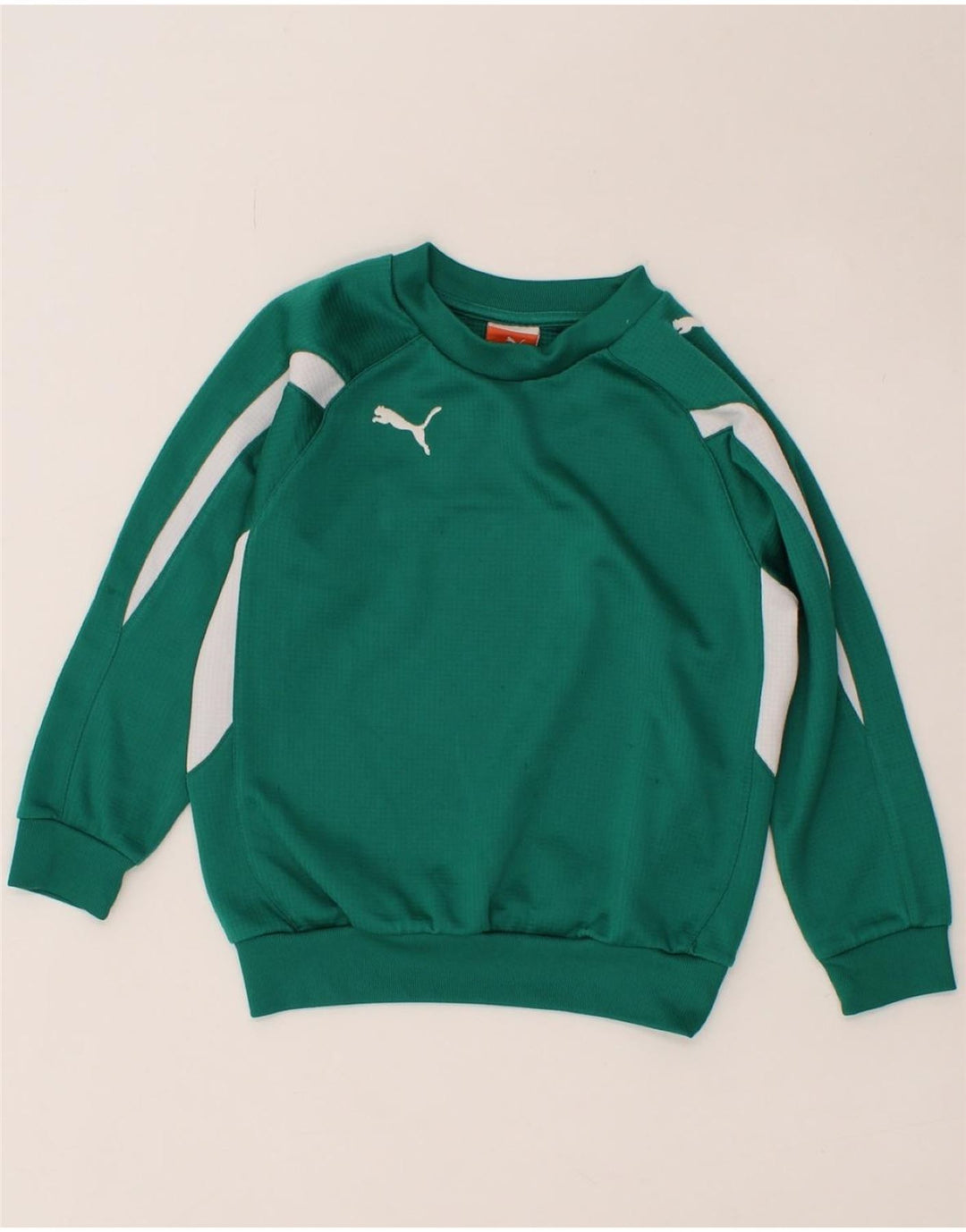 PUMA Boys Graphic Sweatshirt Jumper 7-8 Years Small Green Colourblock Vintage Puma and Second-Hand Puma from Messina Hembry 