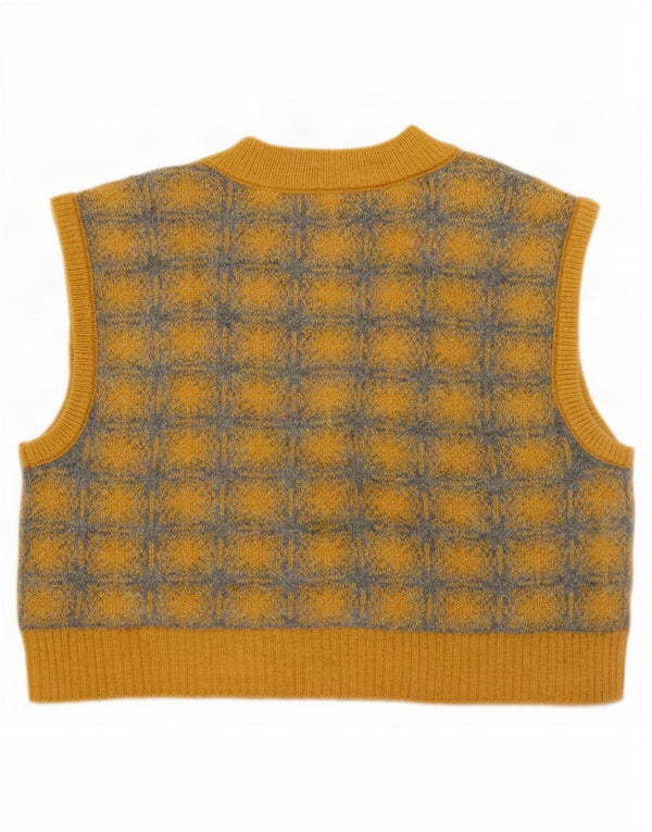 Zara Womens Crop Oversized Vest Tank Top UK 10 Small Yellow Check