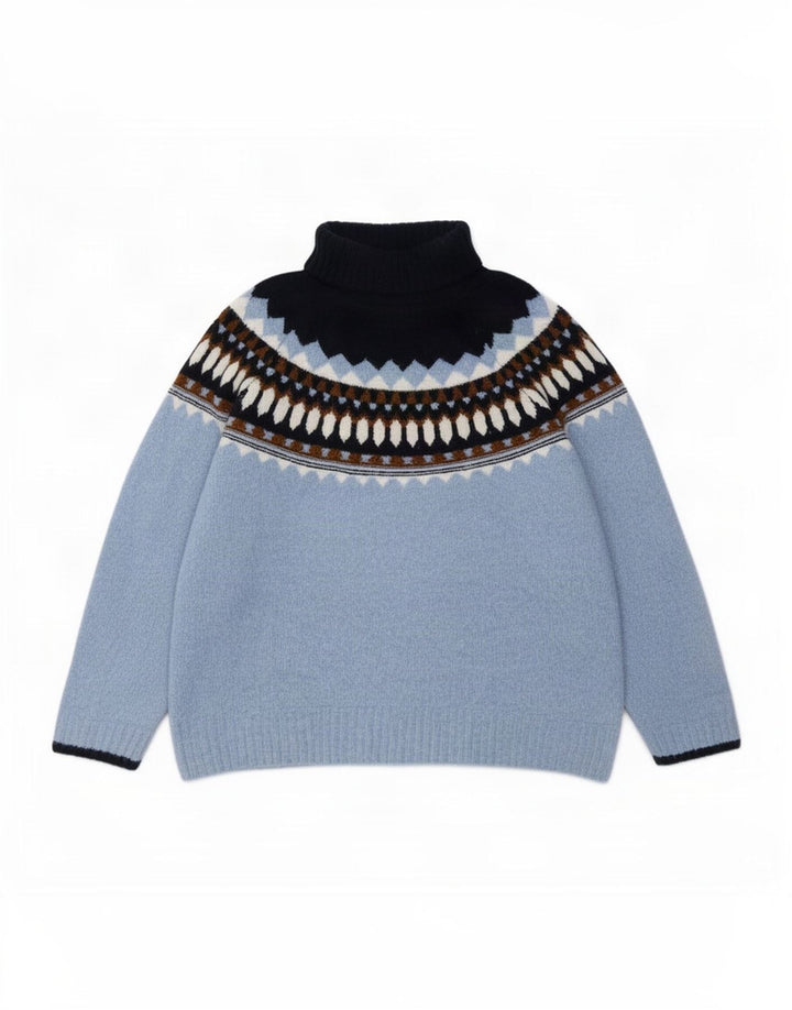 Marks & Spencer Dame Rullehals Sweater UK 14 Medium Blue Geometric