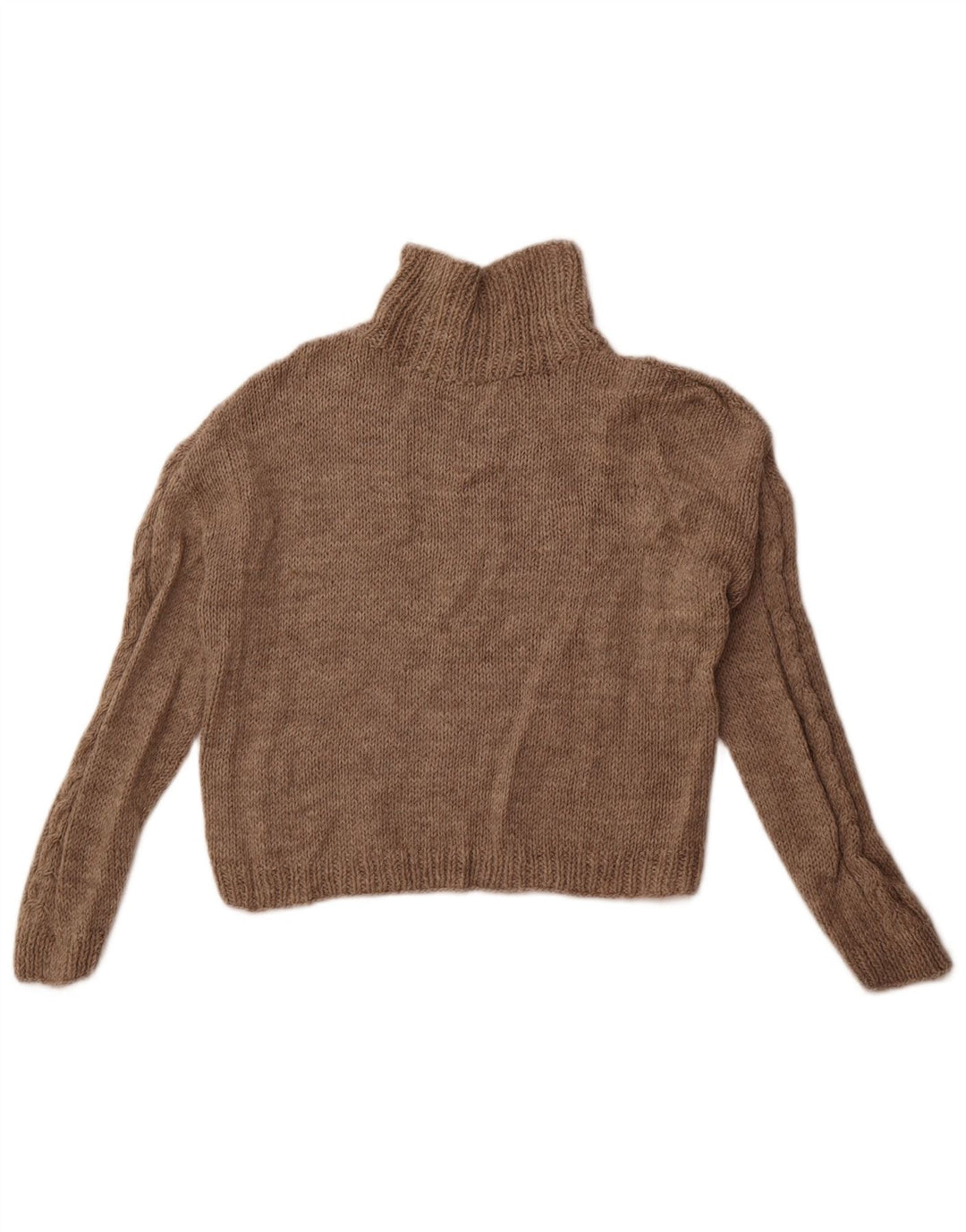 Vintage Womens Crop Turtle Neck Jumper Sweater UK 14 Medium Beige