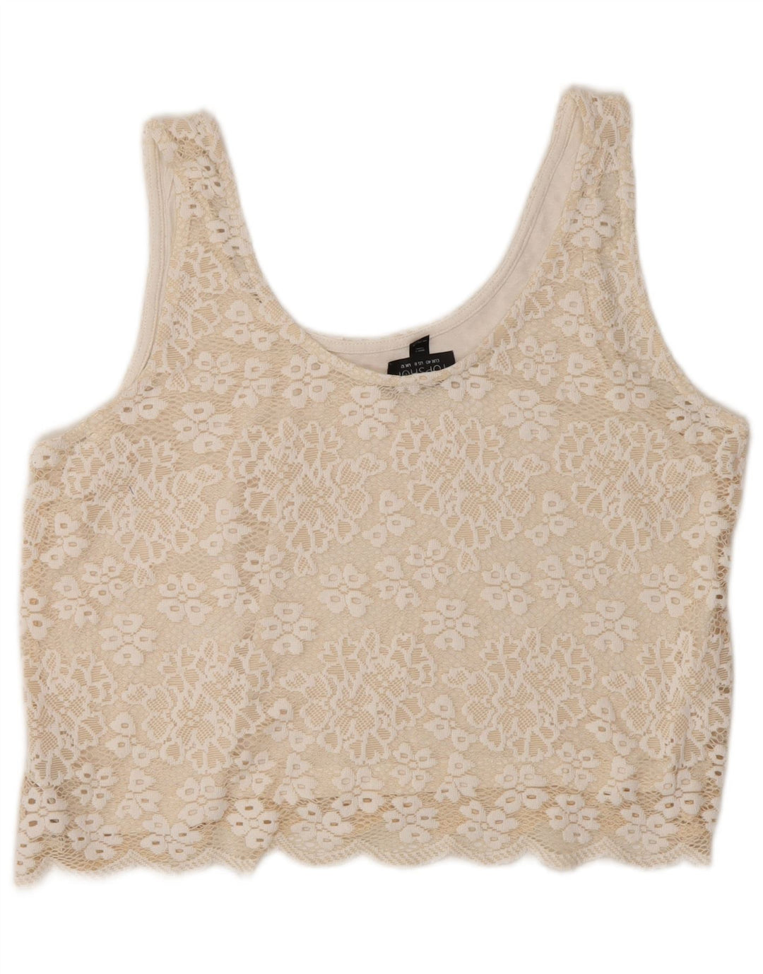 Topshop Dame Crop Lace Cami Top UK 12 Medium Off White Floral Polyester