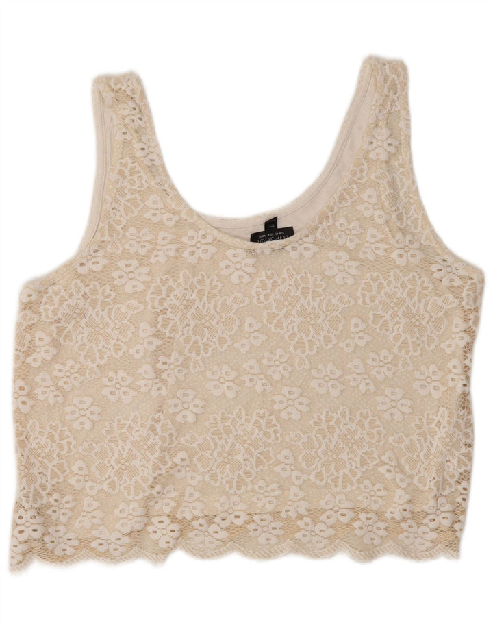 Topshop Dame Crop Lace Cami Top UK 12 Medium Off White Floral Polyester
