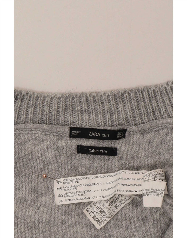 Zara Dame Asymmetrisk Oversized V-hals Jumper Sweater UK 10 Small Grey