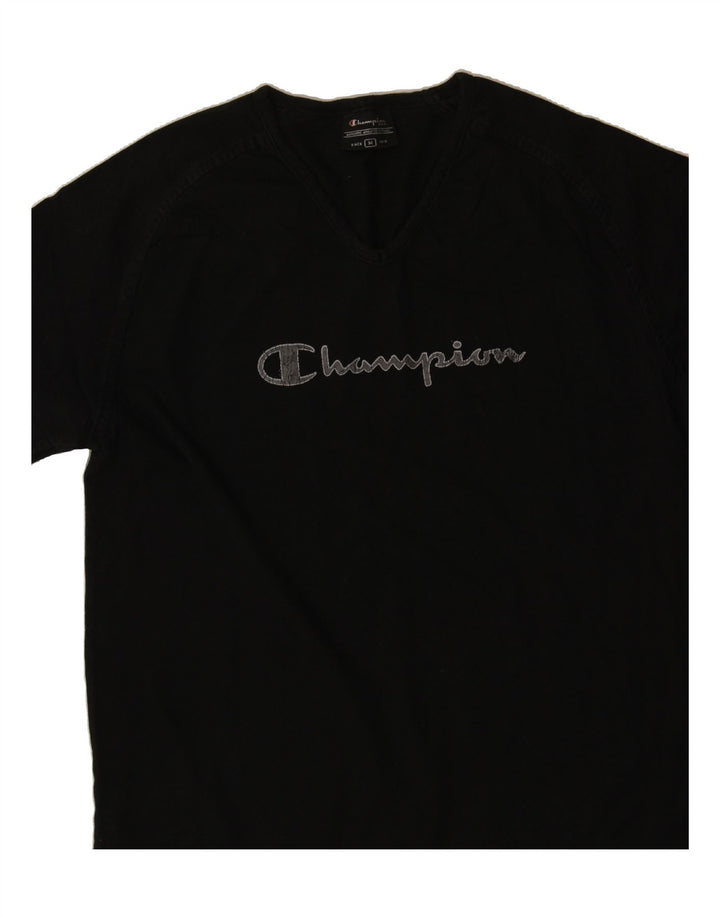 CHAMPION Womens Graphic T-Shirt Top UK 12 Medium Black Cotton Vintage Champion and Second-Hand Champion from Messina Hembry 