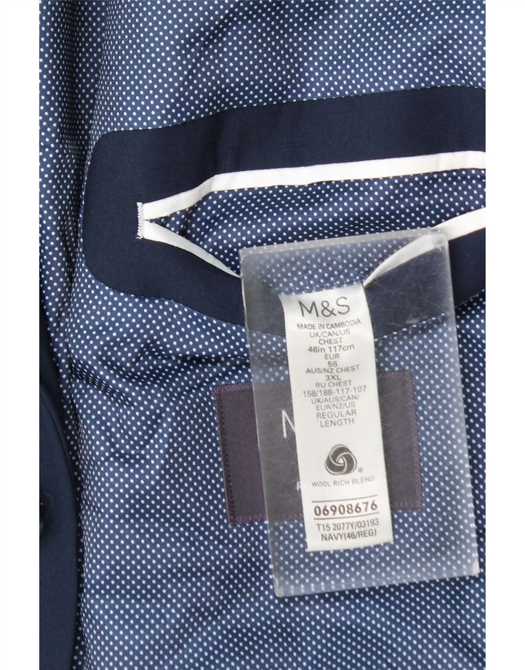 Marks & Spencer Herre 2-knaps blazerjakke EU 56 3XL Marineblå Uld