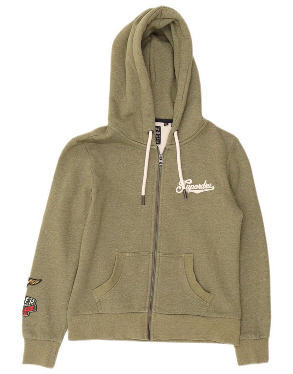 Superdry Sweater med grafisk lynlås til kvinder UK 10 Small Khaki Cotton
