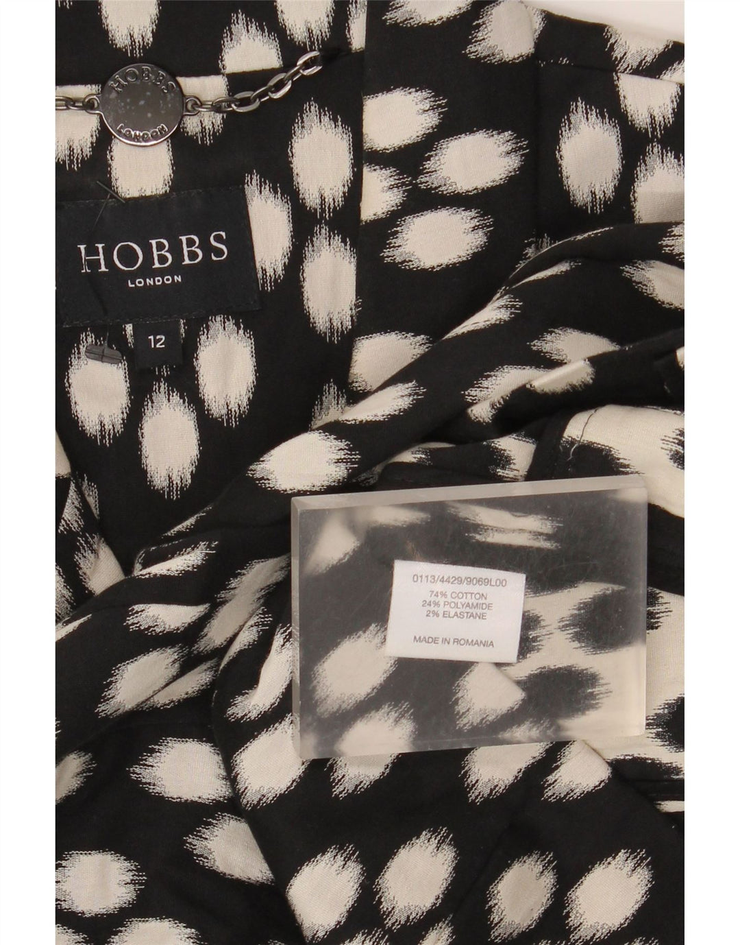 Hobbs Dame 3/4 ærmet åben blazerjakke UK 12 Medium Sort Plettet