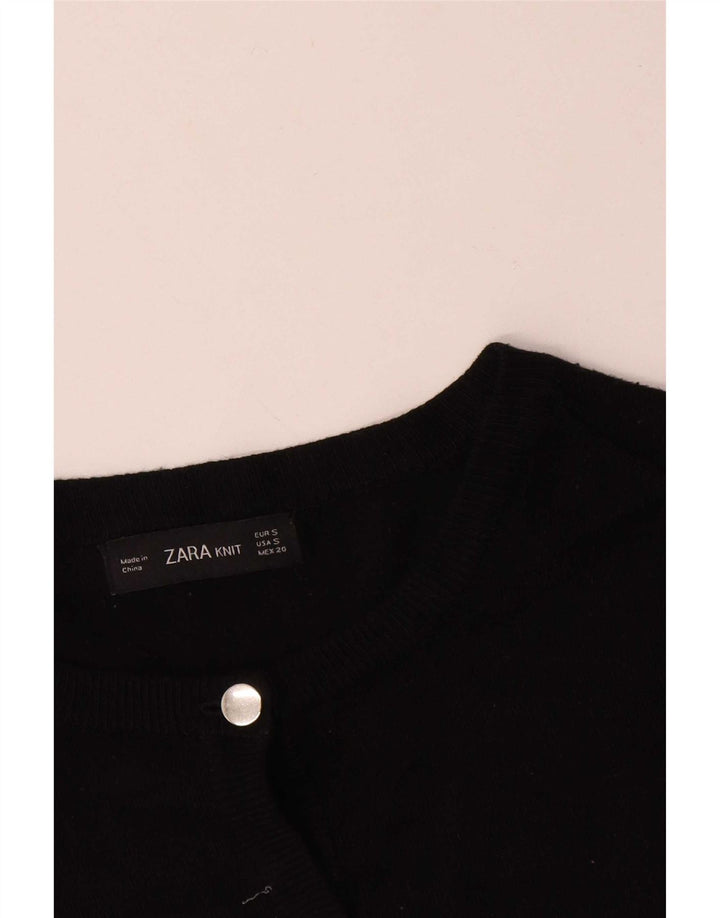 Zara Kvinders Cardigan Striktrøje UK 10 Small Sort