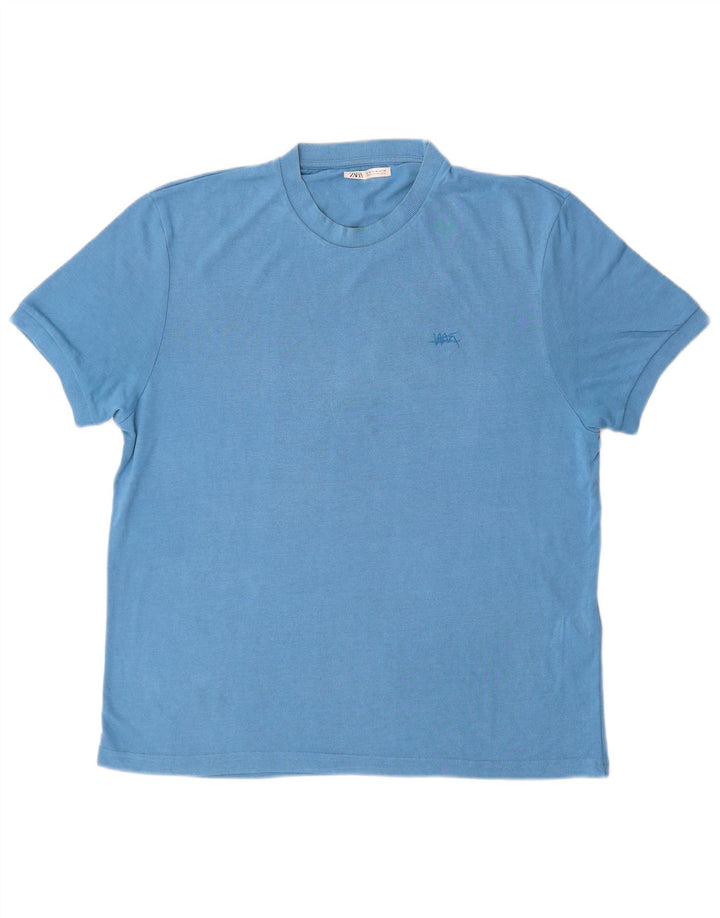 Zara Herre T-Shirt Top Medium Blue Viscose
