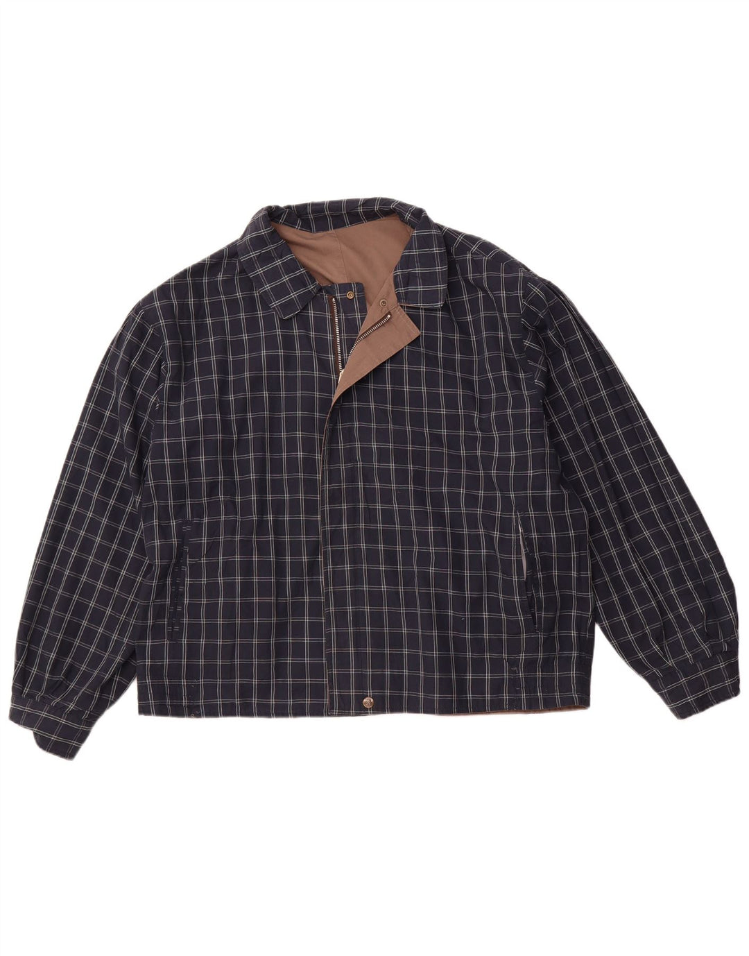 VINTAGE Vendbar herrejakke UK 40 Stor brun ternet polyester