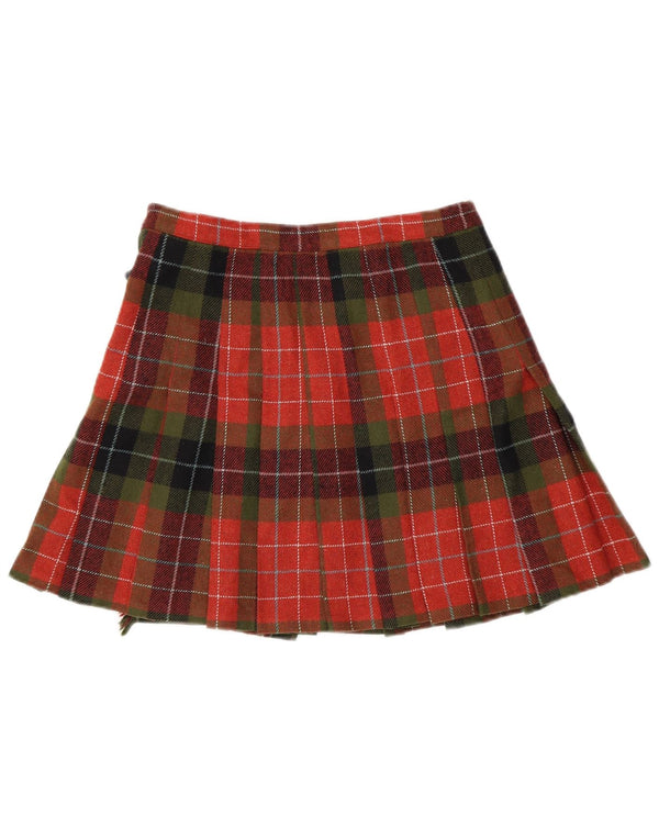 Stefanel Womens Pleated Wrap Skirt IT 44 Medium W28 Red Check Wool