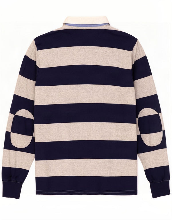 Gant Mens Long Sleeve Rugby Polo Shirt Medium Navy Blue Striped Cotton