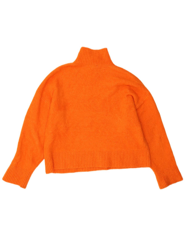 Zara Dame Oversized Turtle Neck Jumper Sweater UK 16 Stor Orange Akryl