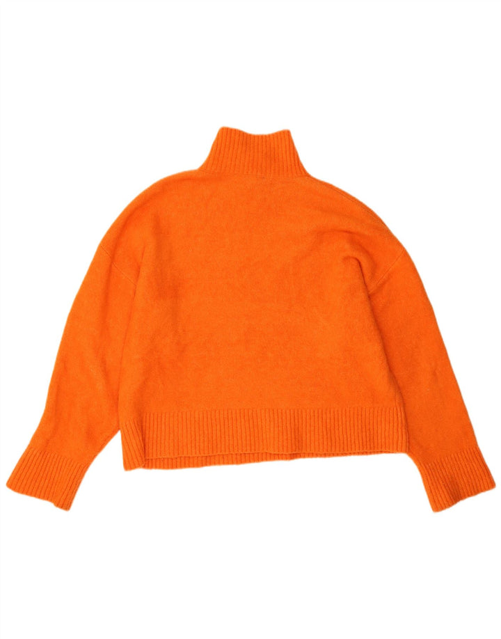 Zara Dame Oversized Turtle Neck Jumper Sweater UK 16 Stor Orange Akryl