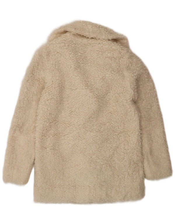 Topshop Womens Open Faux Fur Jacket UK 8 Small Off White Modacryl