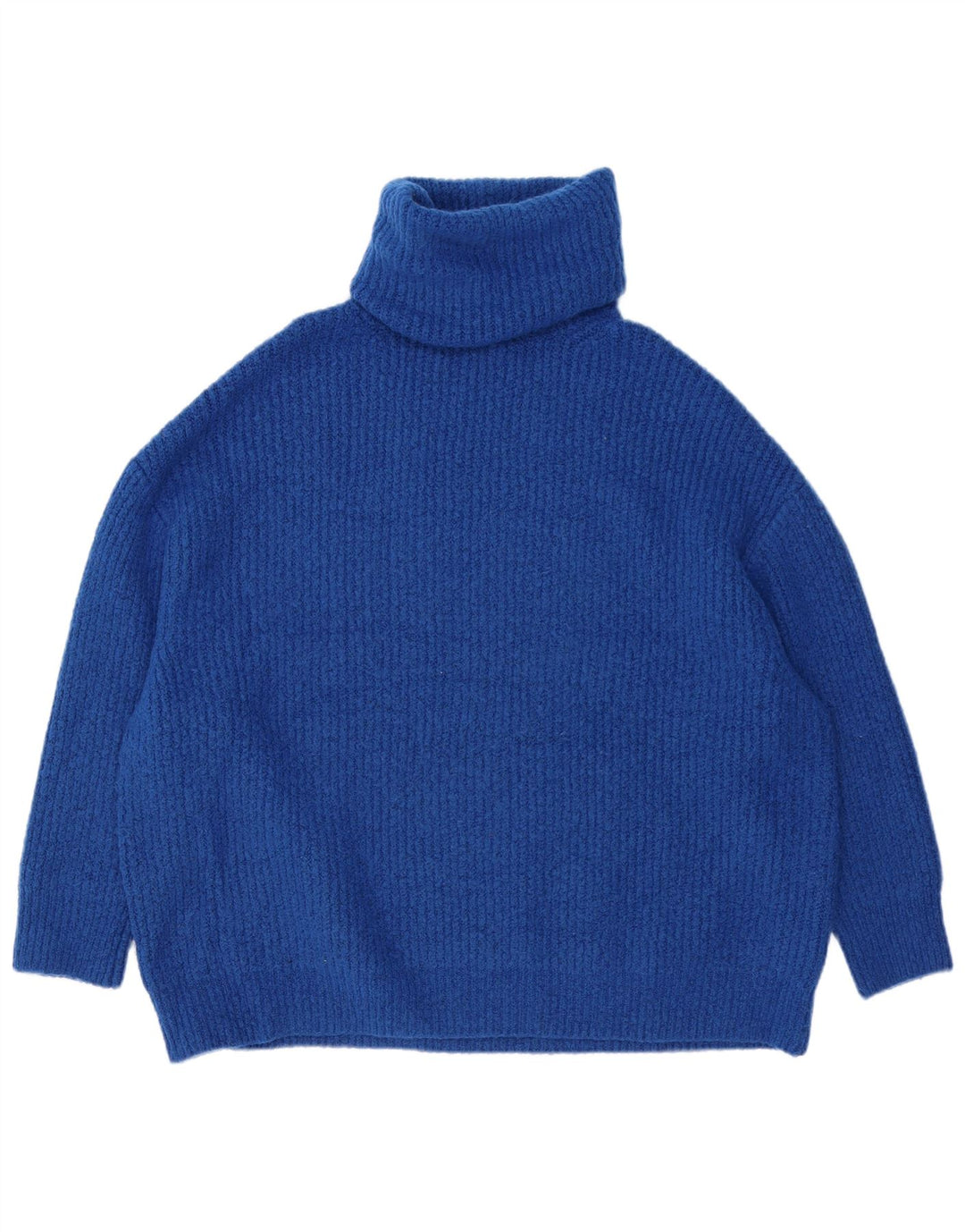Zara Dame Oversized Roll Neck Jumper Sweater UK 14 Medium Blue Acryl